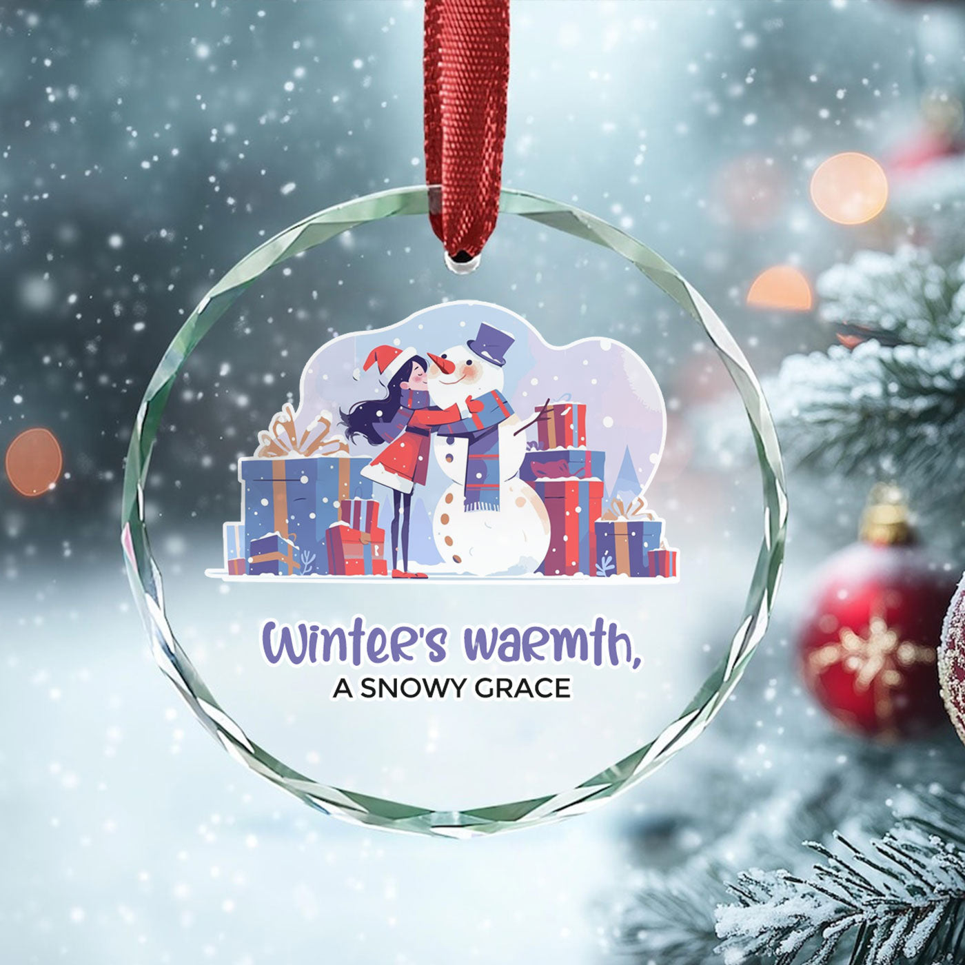 Christmas Snowman Hug | Embrace the Magic of the Holiday | Glass Ornament